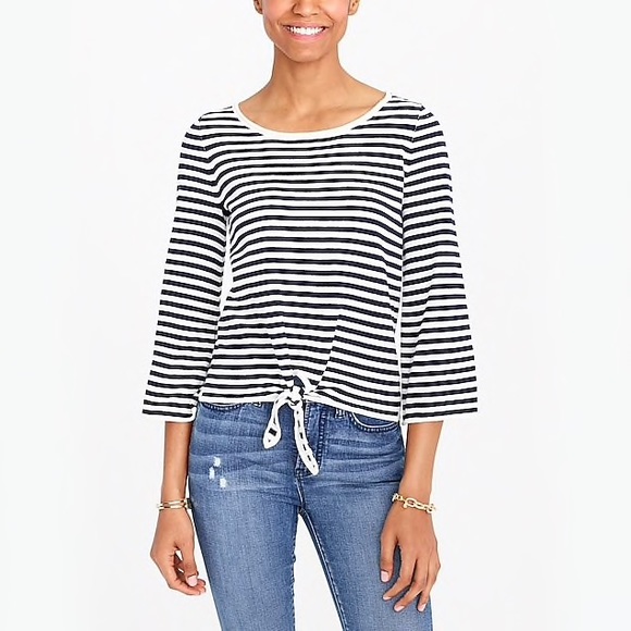 J. Crew Factory Sweaters - J. Crew Factory Striped Boatneck Tie-Front Sweater